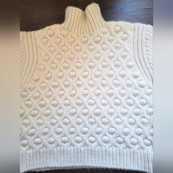 ZARA White Wool Cable Fisherman Sweater - Picture 3 of 6